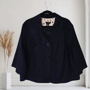Sandro Dark Navy Women's 3/4 Sleeve Button-Front Jacket Size 1X